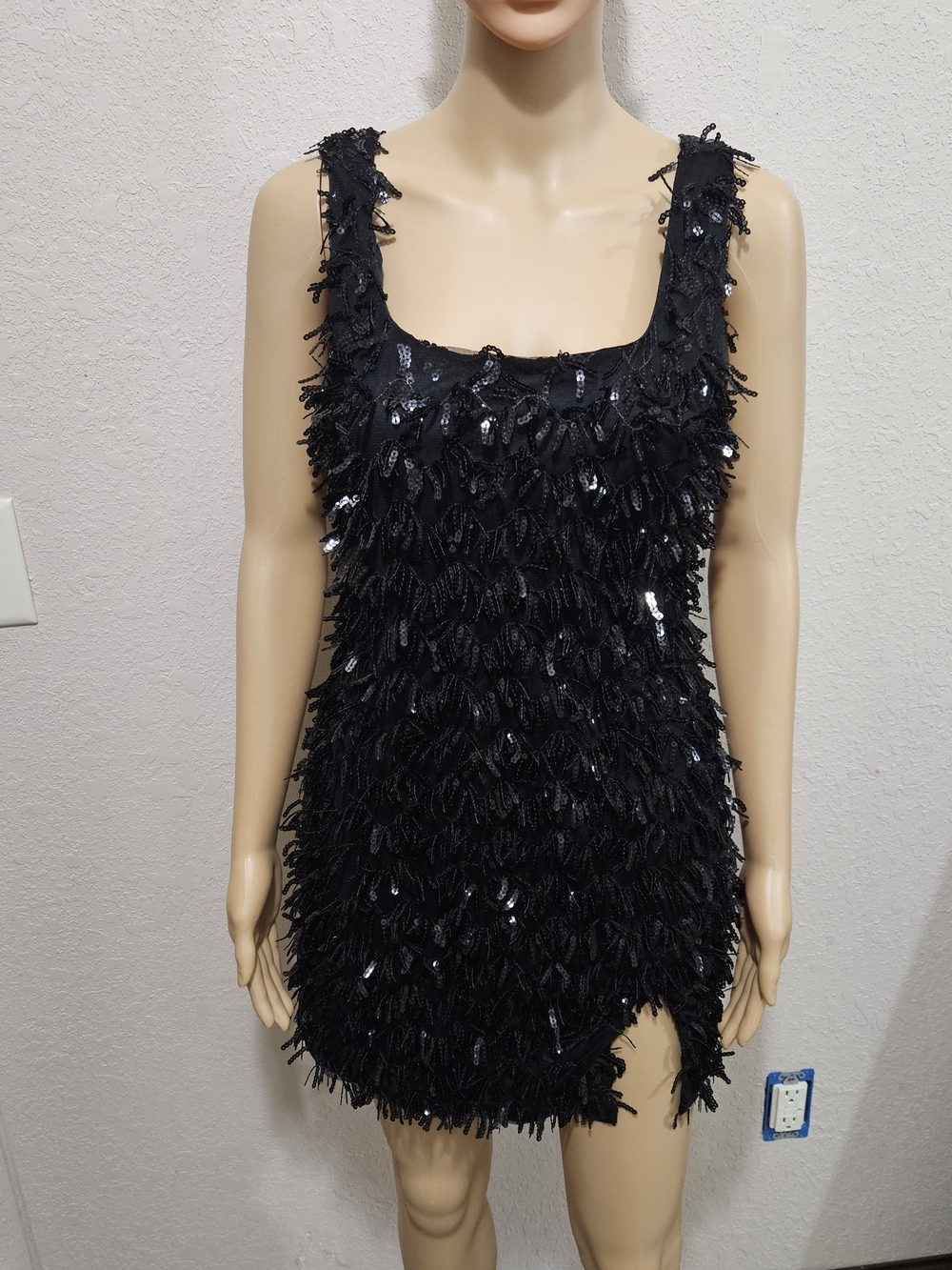 Black Sequin Fringe Mini Dress